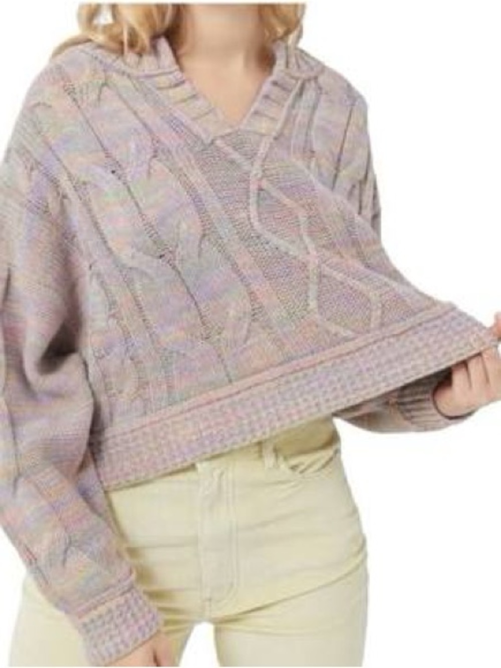 NEW Urban Outfitters Pastel Lavender Multicolor Cable V-Neck Sweater NWOT